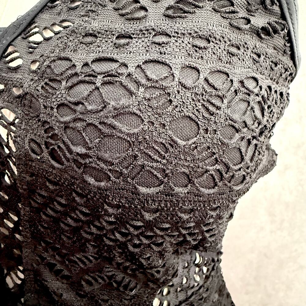 Black XL Cutout Crochet One-Piece Swimsuit with Tie Back and lace look NWT - Picture 9 of 12